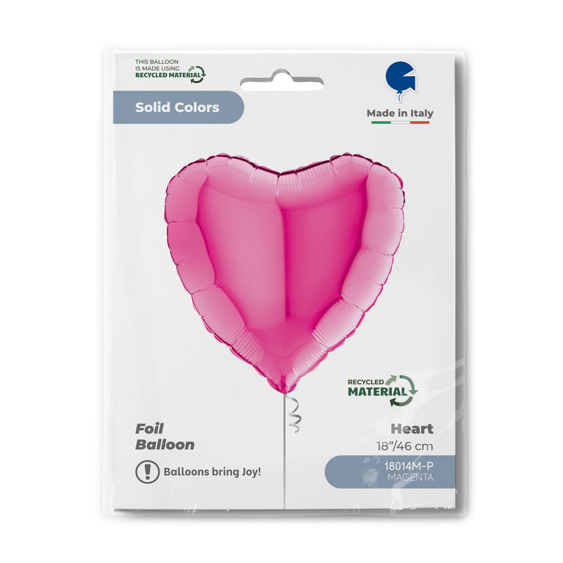 18"/Ø46cm Herz Folienballon  Uni | Magenta / Pink