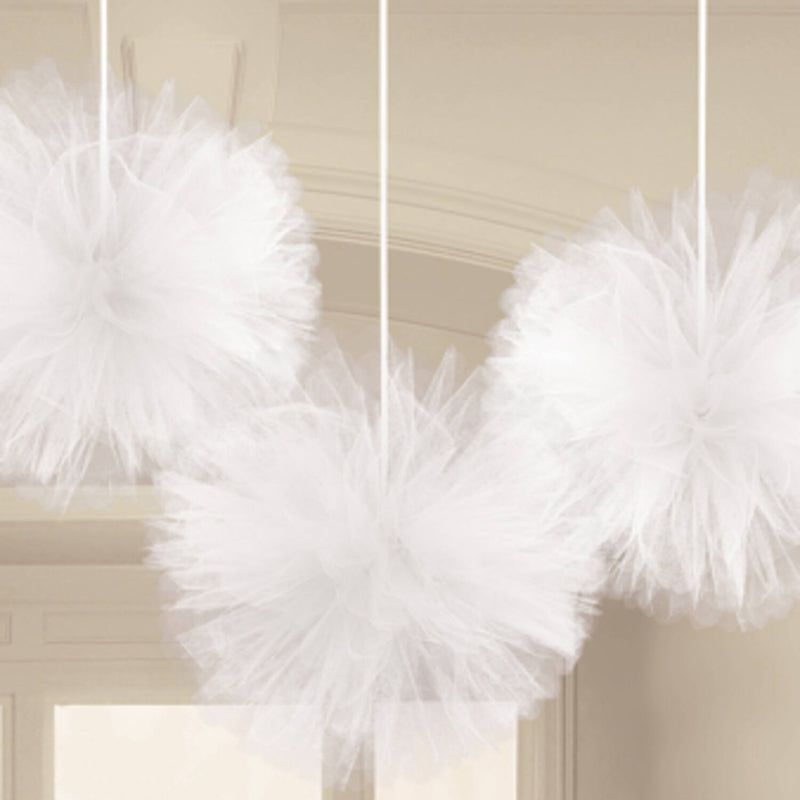 Fluffy Tüll Deko-Bälle Ø 30,4 cm - 3 Stück | Weiß