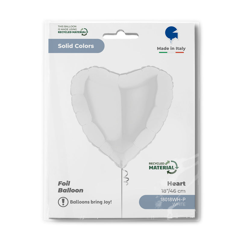 18"/Ø46cm Herz Folienballon  Uni | Weiß