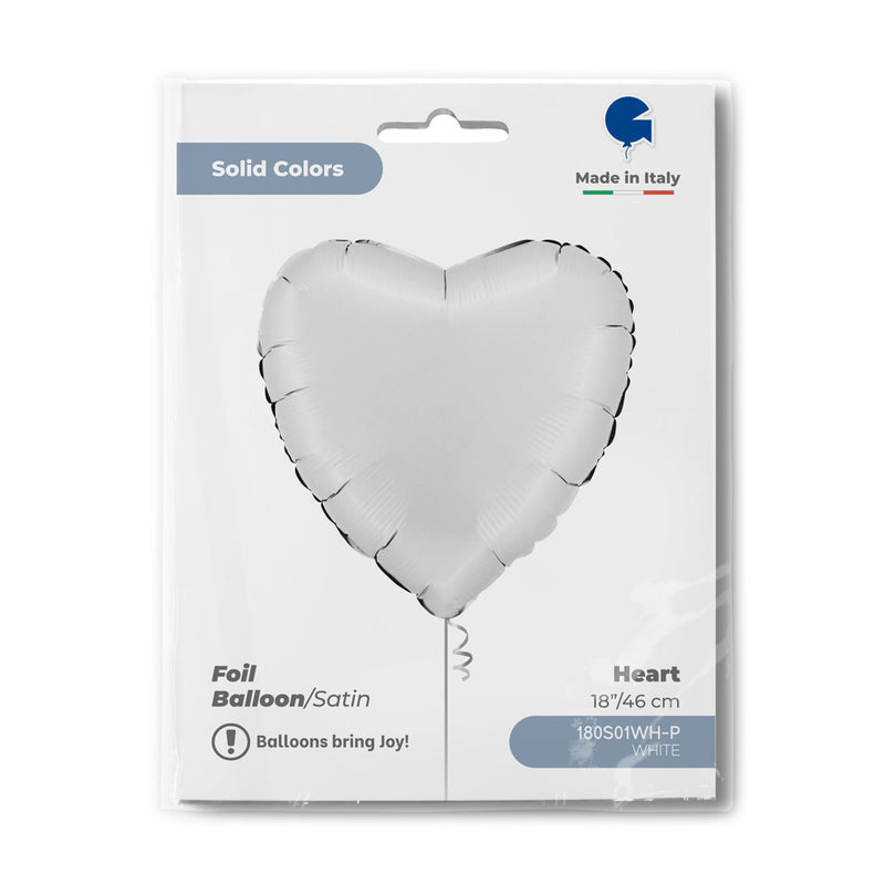 18"/Ø46cm Herz Folienballon  Uni | Weiß Satin