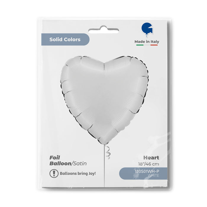 ABC18 Herz Folienballon Uni | Ø 46 cm Weiß Satin