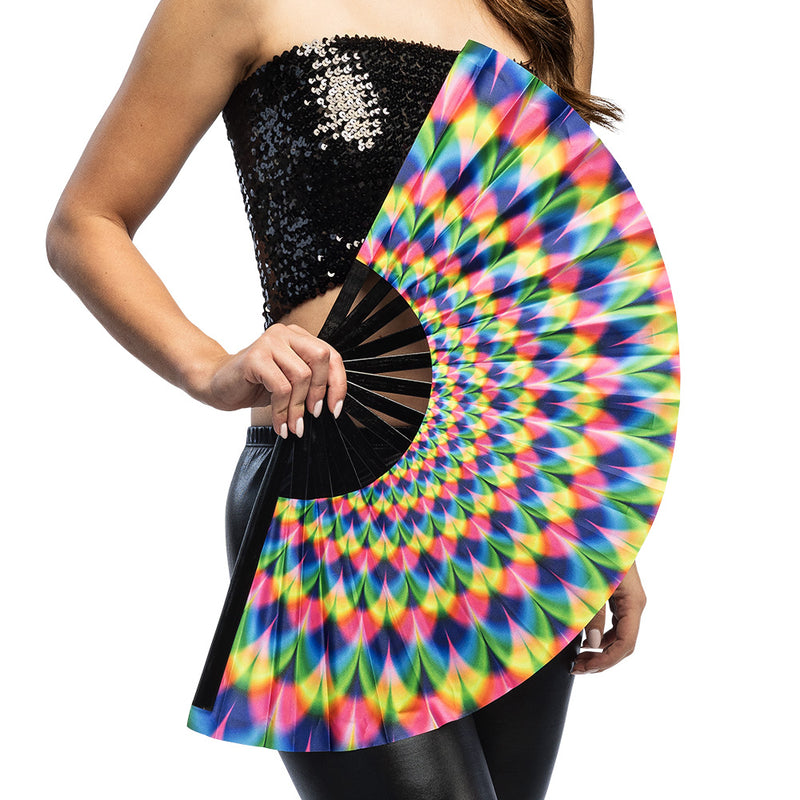 XL Handfächer "Rave Rush" 64cm |  UV Regenbogen