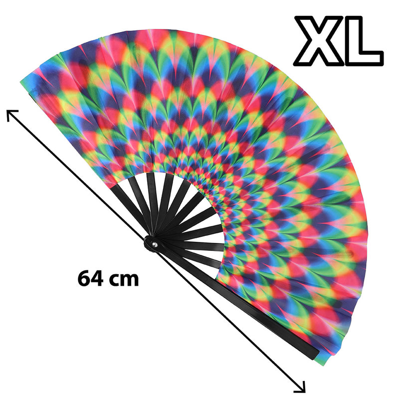 XL Handfächer "Rave Rush" 64cm |  UV Regenbogen
