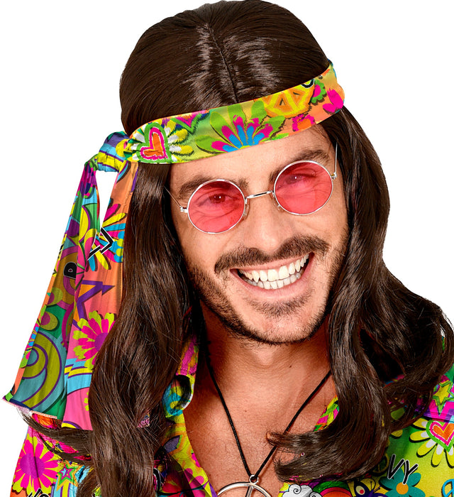 60er Jahre Stirnband "Peace & Love" 18749 | Mehrfarbig