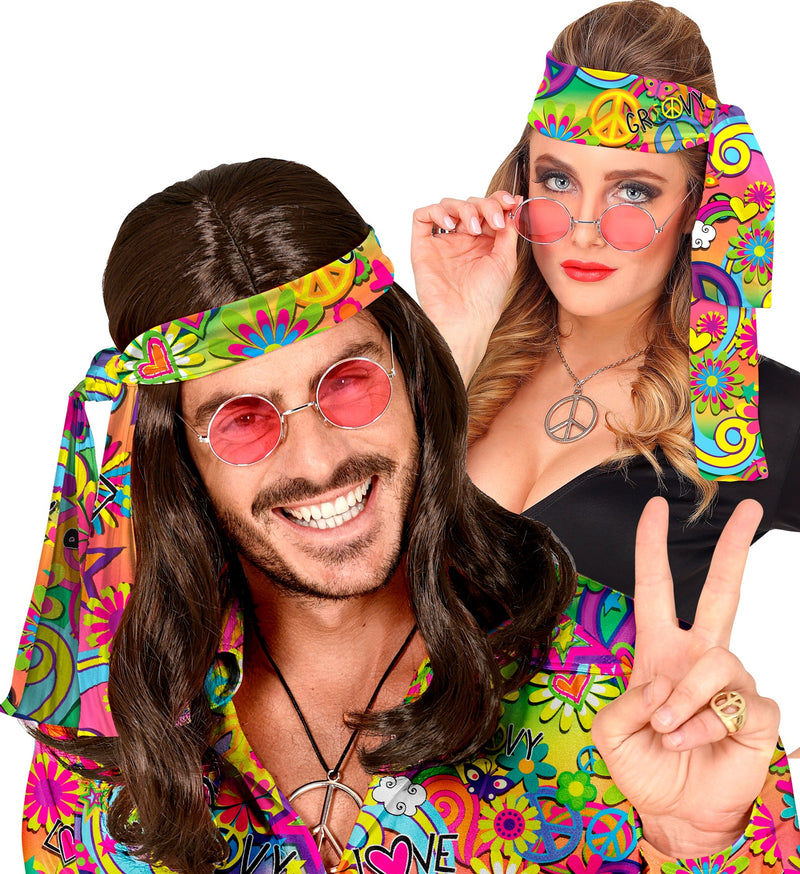 60er Jahre Stirnband "Peace & Love" 18749 | Mehrfarbig