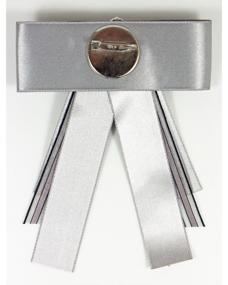 Brosche Barock Schleife mit Streifen und Schmuckstein - Grau