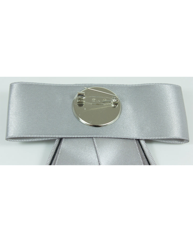 Brosche Barock Schleife mit Streifen und Schmuckstein - Grau