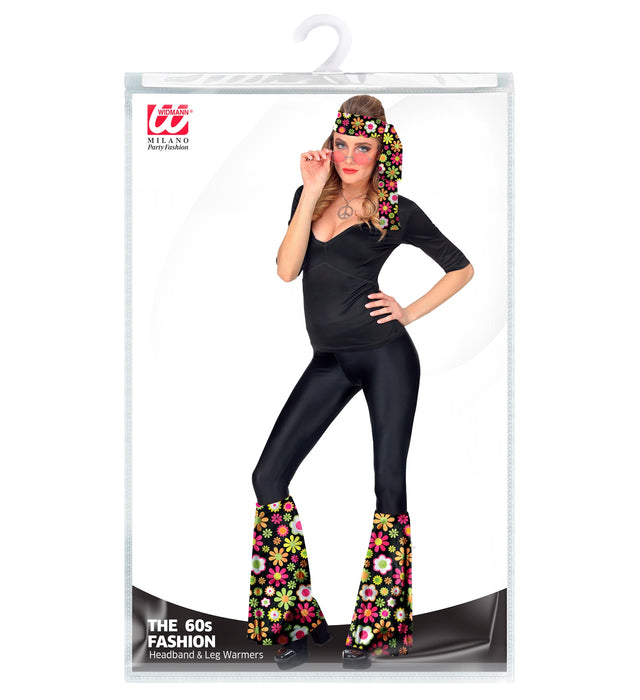 60er Jahre Set Stirnband & Stulpen "Flowers" 18761 | Mehrfarbig