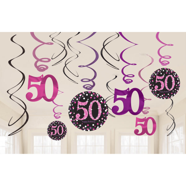 "50 Happy Birthday" 12 Deko Spiralen Sparkling Celebration | Pink