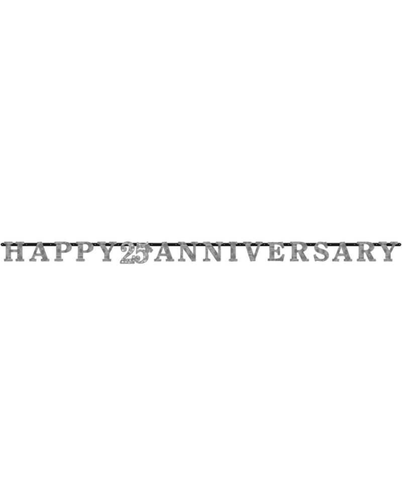 "Happy 25th Anniversary" Buchstaben Girlande Partykette | Silber - 300 cm