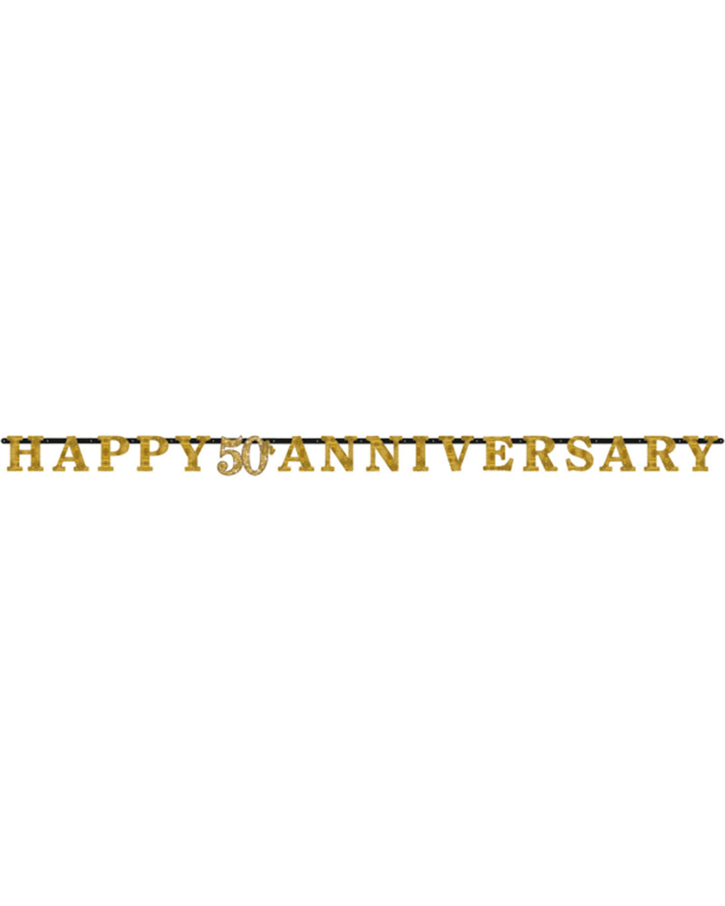 "Happy 50th Anniversary" Buchstaben Girlande Partykette | Gold - 300 cm