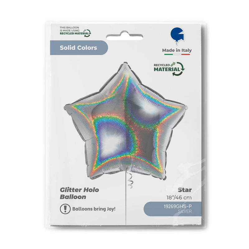 18"/Ø46cm Stern Folienballon Uni | Silber Holo