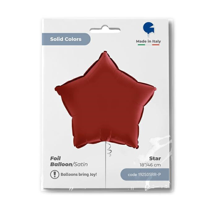 18"/Ø46cm Stern Folienballon Uni | Satin Rubin Rot