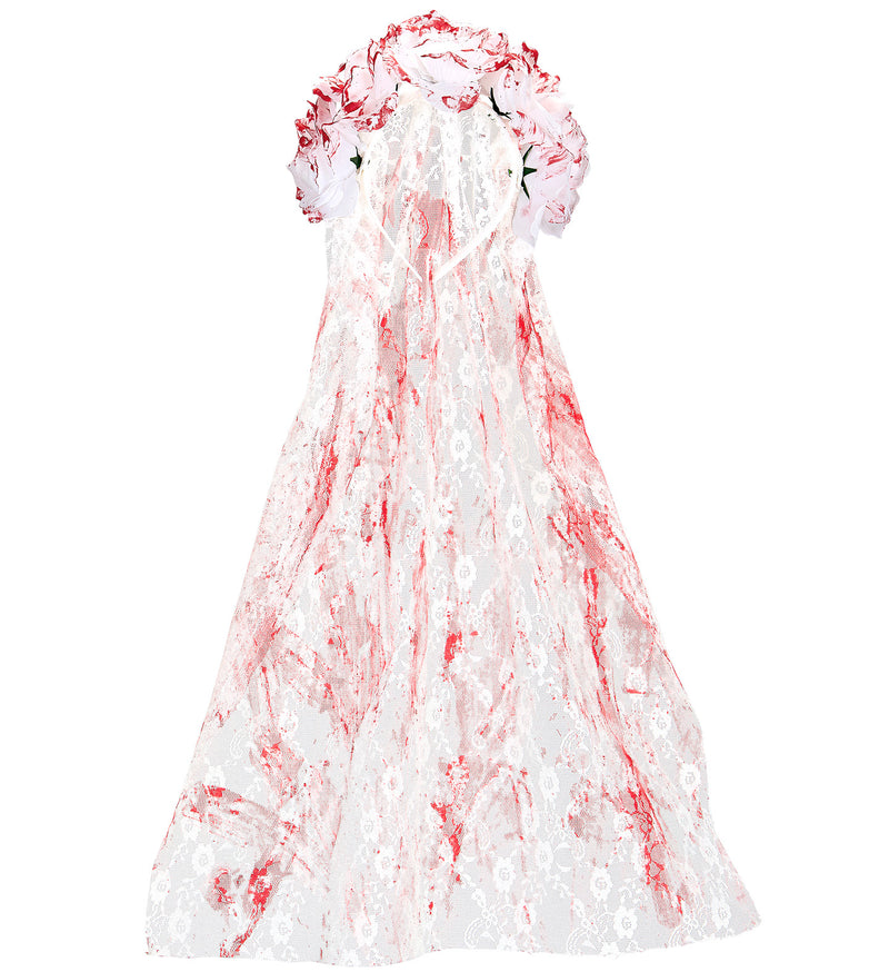 Halloween "Blutiger Brautschleier" | Weiß Rot - Haarreif mit Blumen