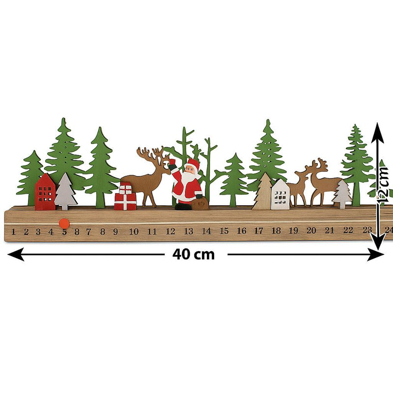 Riffelmacher Weihnachtskalender Zeitstrahl | Holz | Weihnachtslandschaft | 40 x 3,6 x 12 cm | Deko Adventskalender zum Schieben | 19679