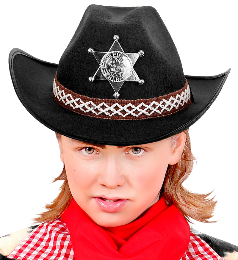 Cowboyhut mit Sheriffstern für Kinder | Schwarz