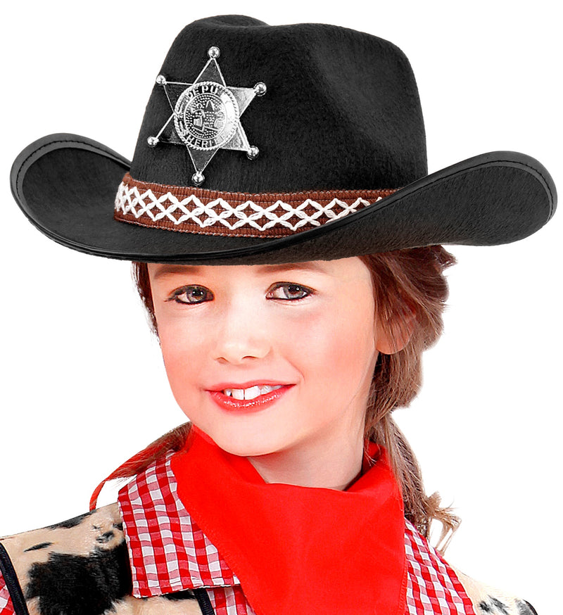 Cowboyhut mit Sheriffstern für Kinder | Schwarz