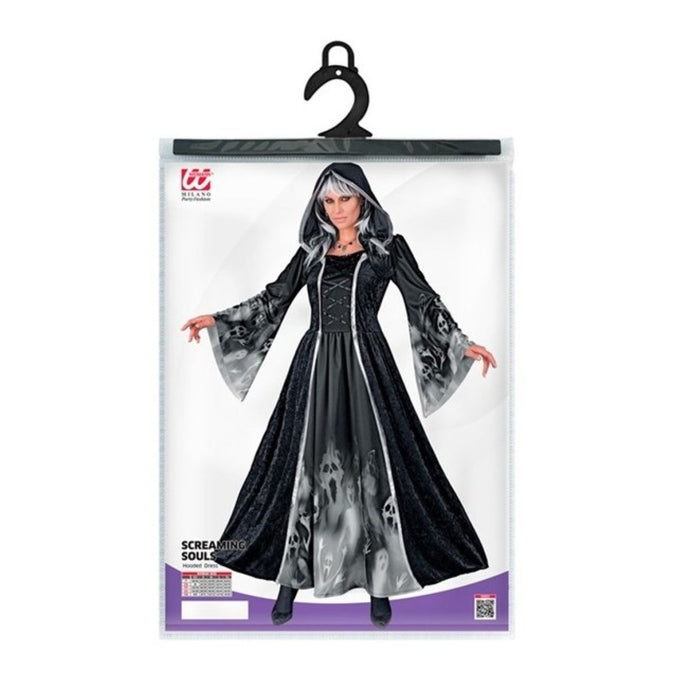 Kostüm "Screaming Souls" für Damen | Kleid mit Kapuze - Schwarz/Grau