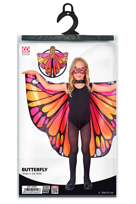 Schmetterlingskostüm Set für Kinder - Flügel und Augenmaske | Pink