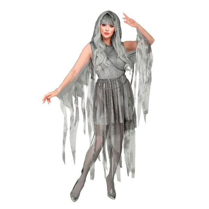 Kostüm "Ghostly Spirit in Ketten" für Damen | Kleid mit Kapuze und Kette - Grau