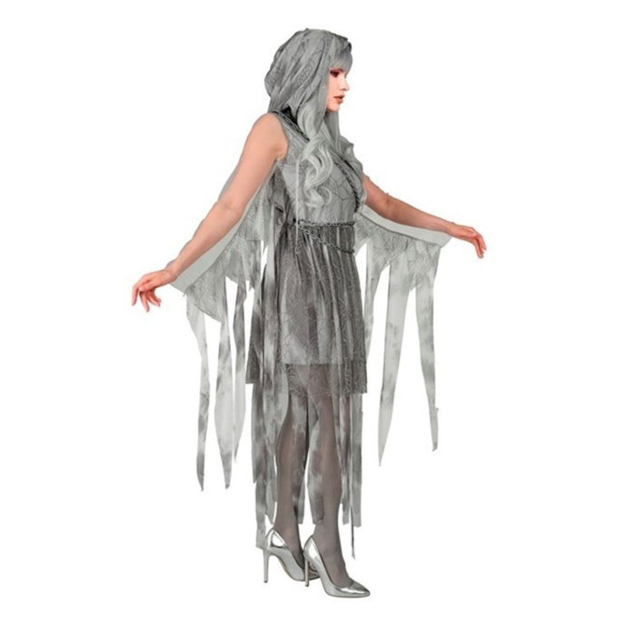 Kostüm "Ghostly Spirit in Ketten" für Damen | Kleid mit Kapuze und Kette - Grau