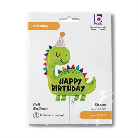Shape Folienballon "Dino Happy Birthday" | Grün 132 cm