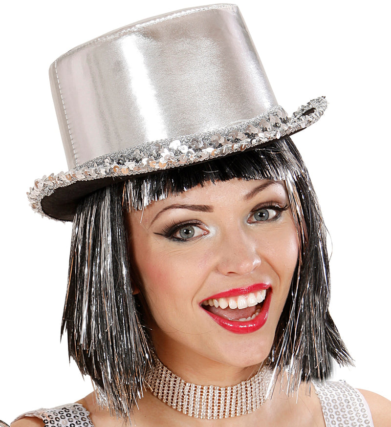 Zylinder "Showtime" mit Pailletten | Silber