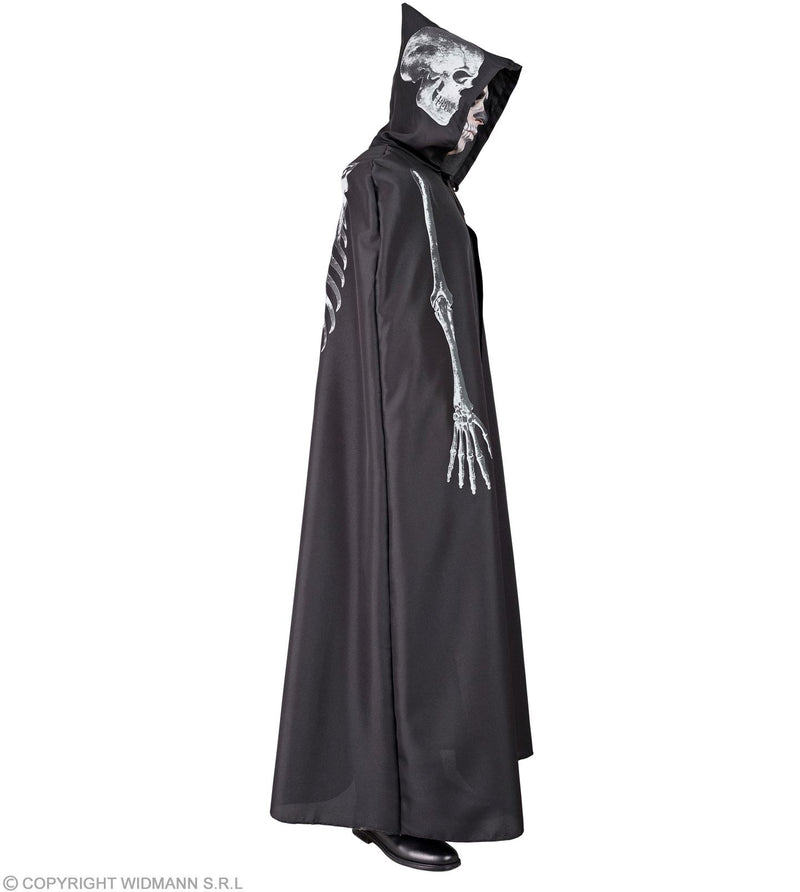 Skelett Umhang mit Kapuze für Erwachsene | Schwarz 150cm
