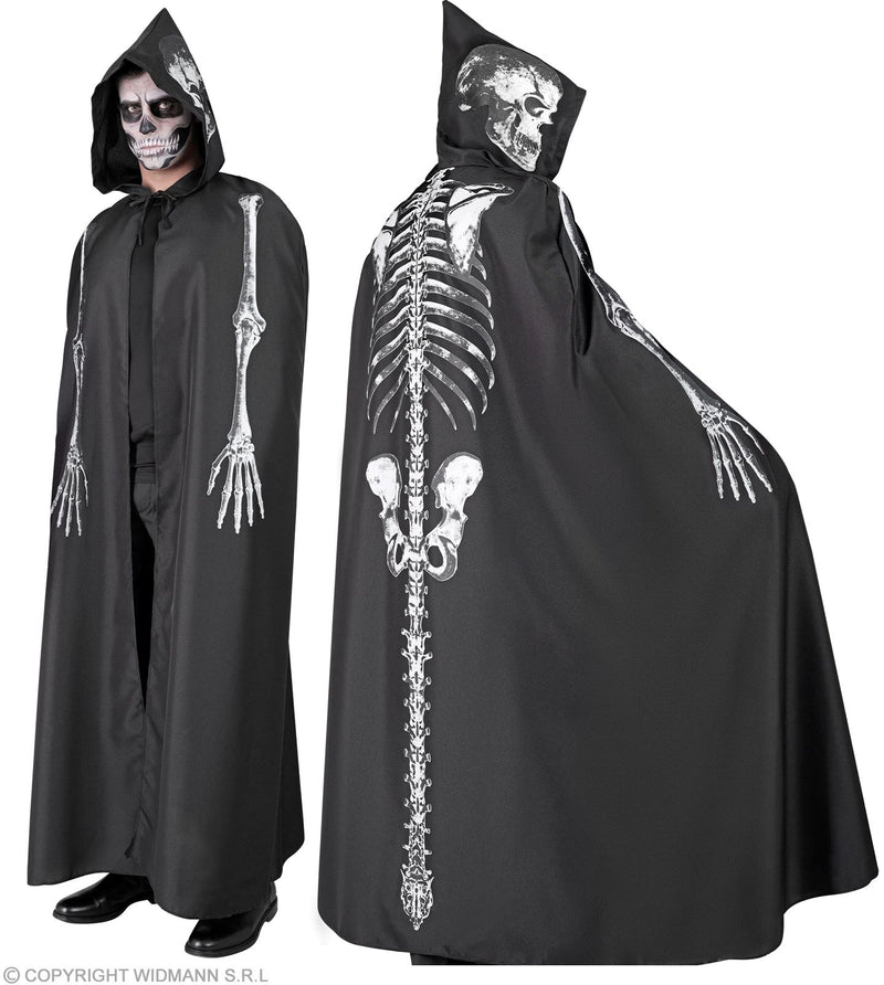 Skelett Umhang mit Kapuze für Erwachsene | Schwarz 150cm
