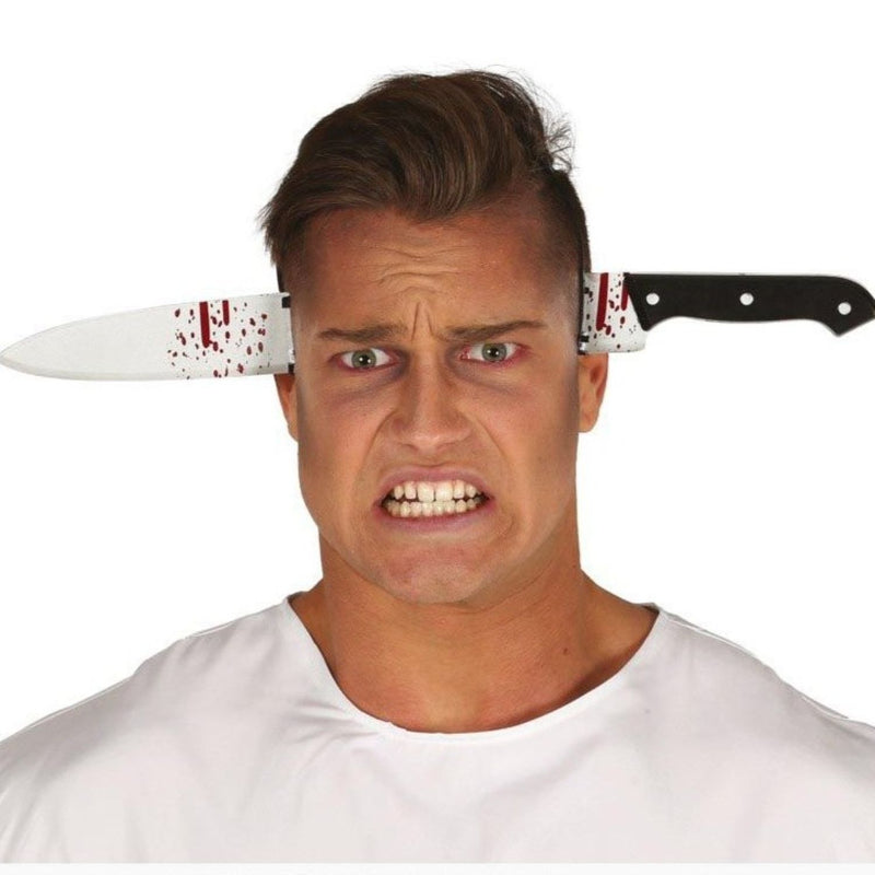 Halloween Haarreif "Messer im Kopf" | mit Blutspritzern