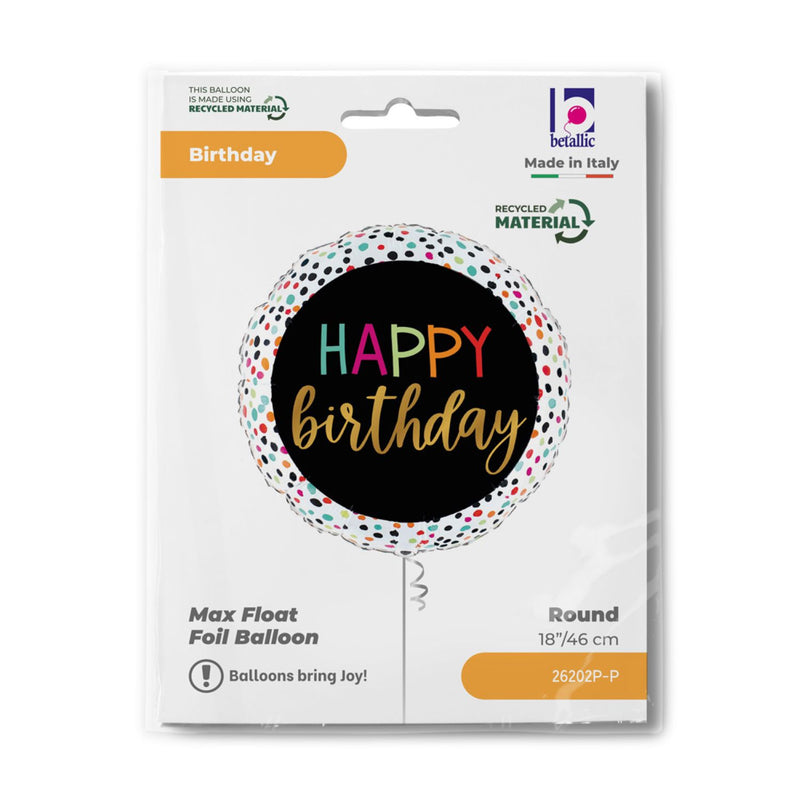 18"/Ø46cm Folienballon "Happy Birthday" Dots