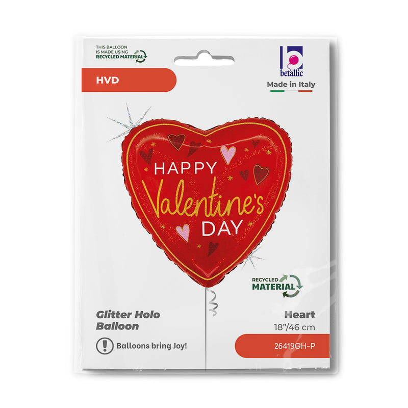 18"/Ø46cm Herz Folienballon "Happy Valentines Day" | Rot