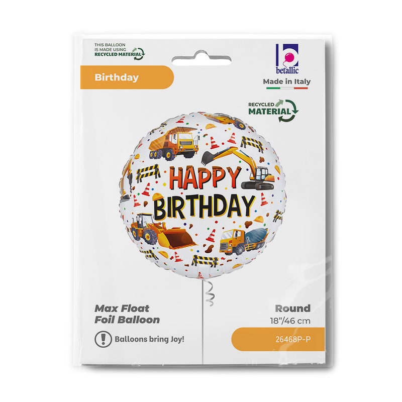 18"/Ø46cm Folienballon Baustelle "Happy Birthday"