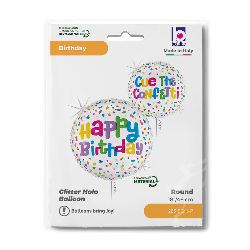 18"/Ø46cm Folienballon Confetti "Happy Birthday"