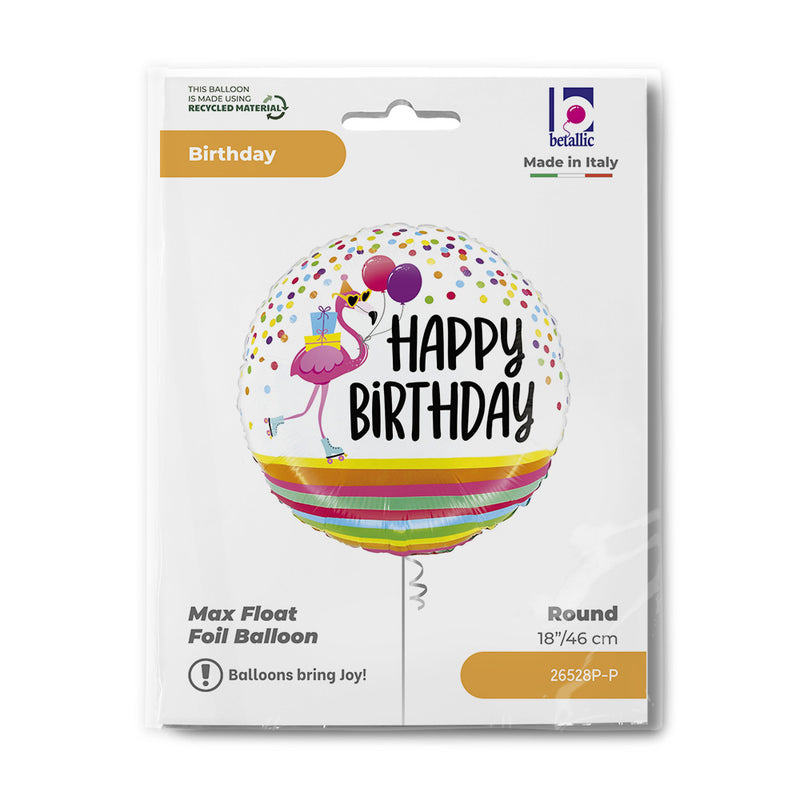18"/Ø46cm Folienballon "Happy Birthday" Flamingo