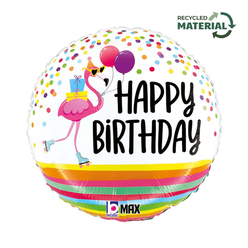 18"/Ø46cm Folienballon "Happy Birthday" Flamingo