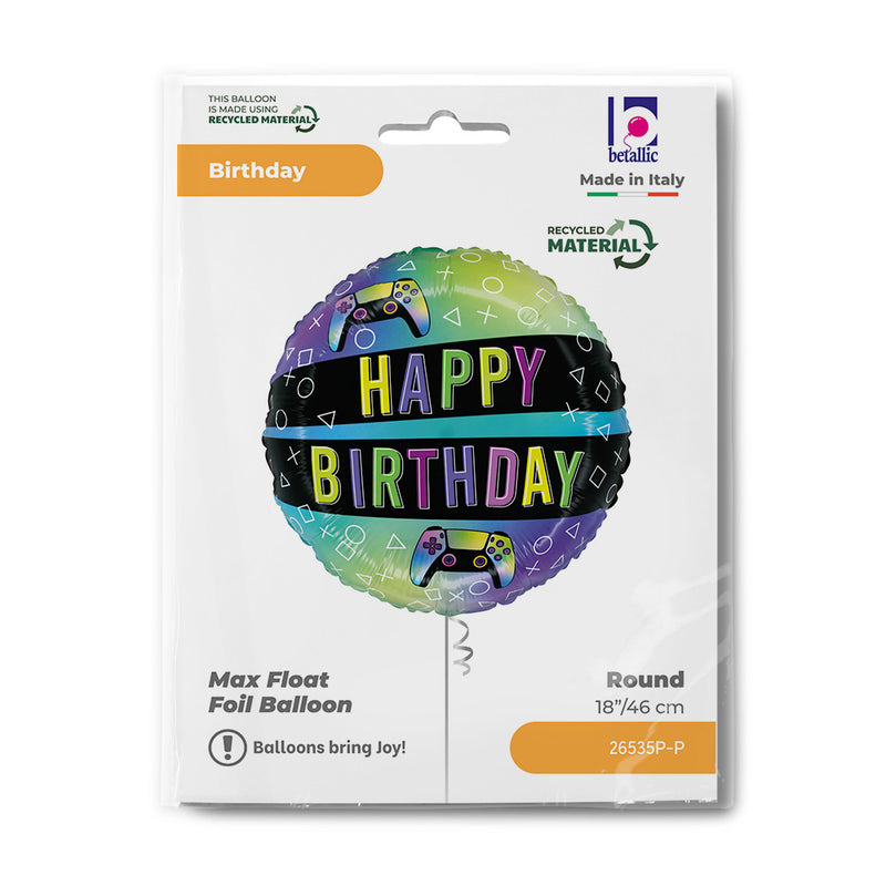 18"/Ø46cm Folienballon "Happy Birthday" Game Controller