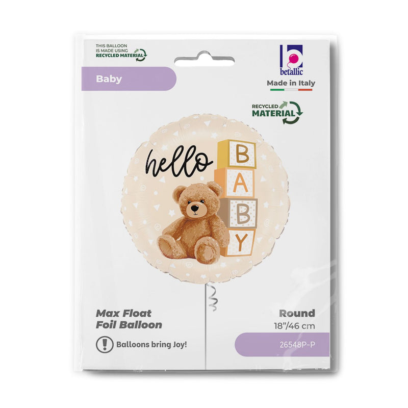 18"/Ø46cm Folienballon Teddy Bär "Hello Baby"