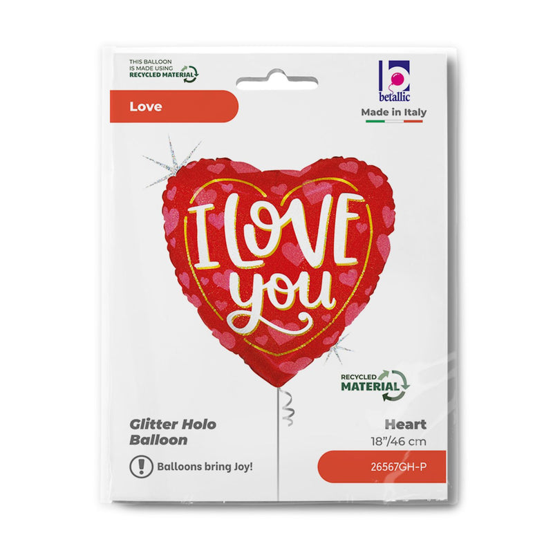 18"/Ø46cm Herz Folienballon "I Love you" Holografisch