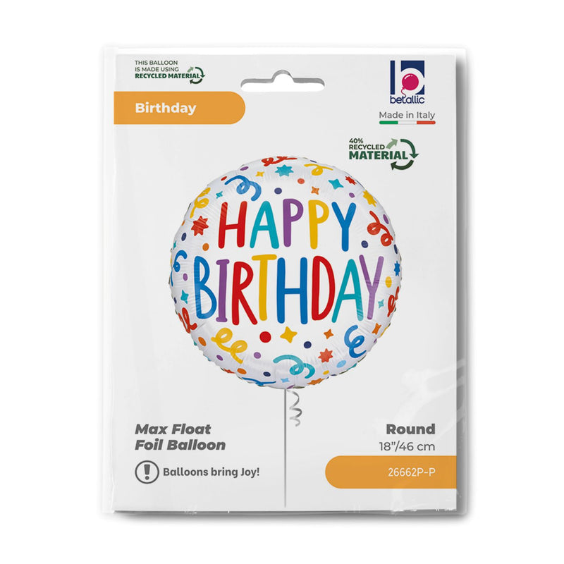 18"/Ø46cm Folienballon "Happy Birthday" Luftschlangen