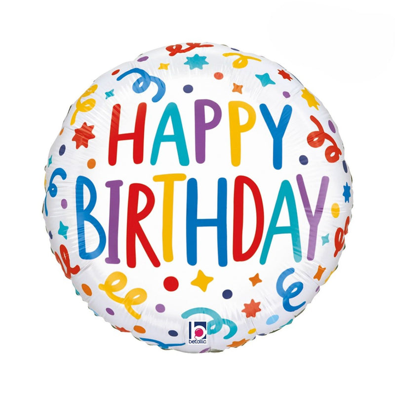 18"/Ø46cm Folienballon "Happy Birthday" Luftschlangen