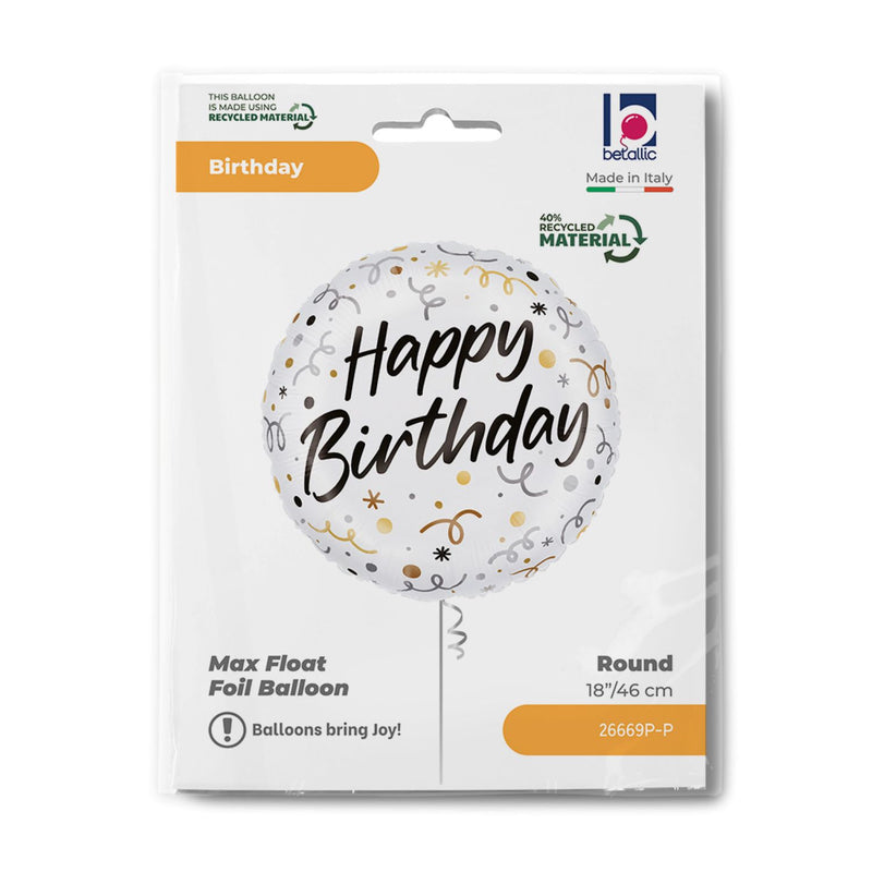 18"/Ø46cm Folienballon "Happy Birthday" Luftschlangen