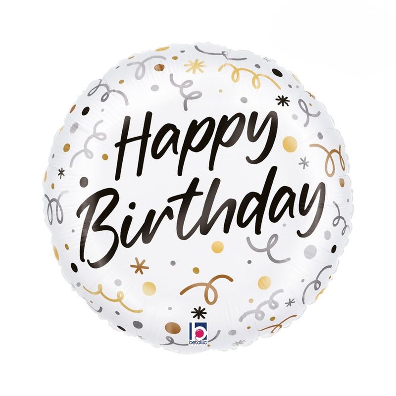 18"/Ø46cm Folienballon "Happy Birthday" Luftschlangen
