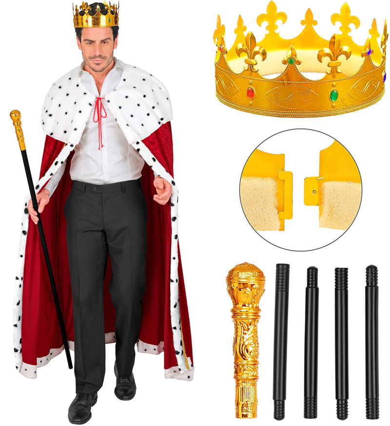 König oder Königin Kostüm Set | Umhang, Krone, Zepter