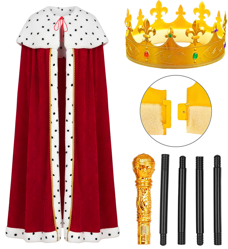 König oder Königin Kostüm Set | Umhang, Krone, Zepter