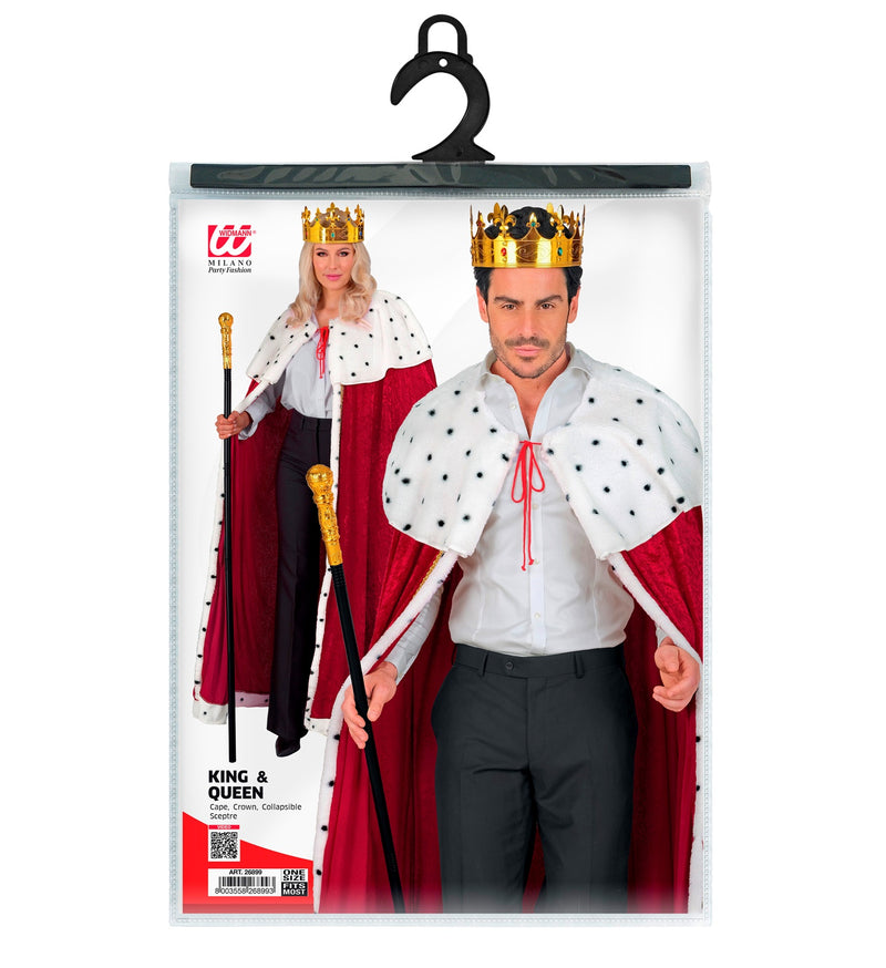 König oder Königin Kostüm Set | Umhang, Krone, Zepter