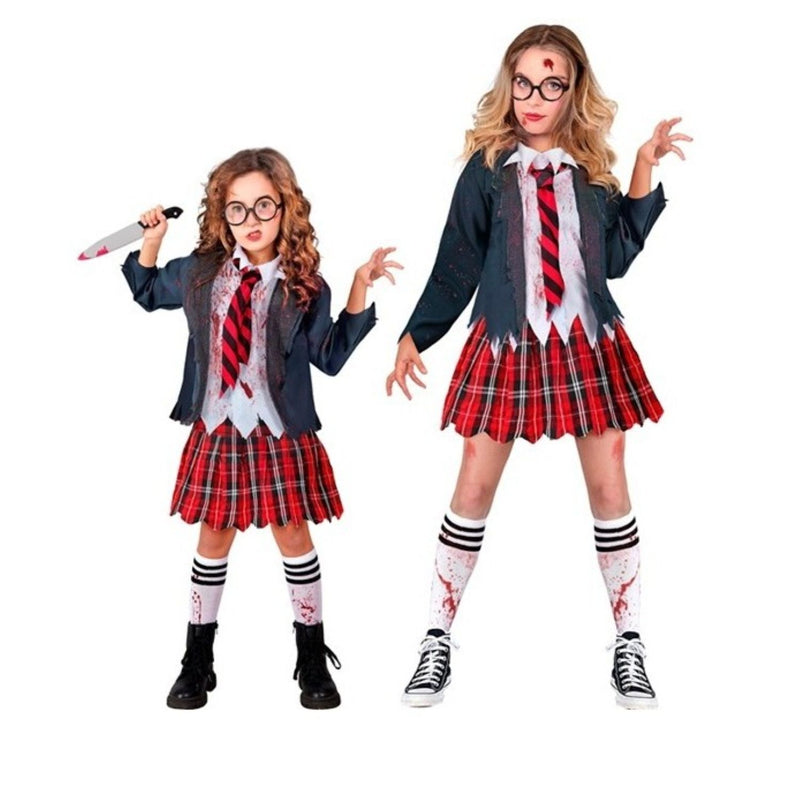 Kostüm "Zombie Schulmädchen" für Mädchen | Jacke mit Bluse, Rock, Krawatte, Strümpfe