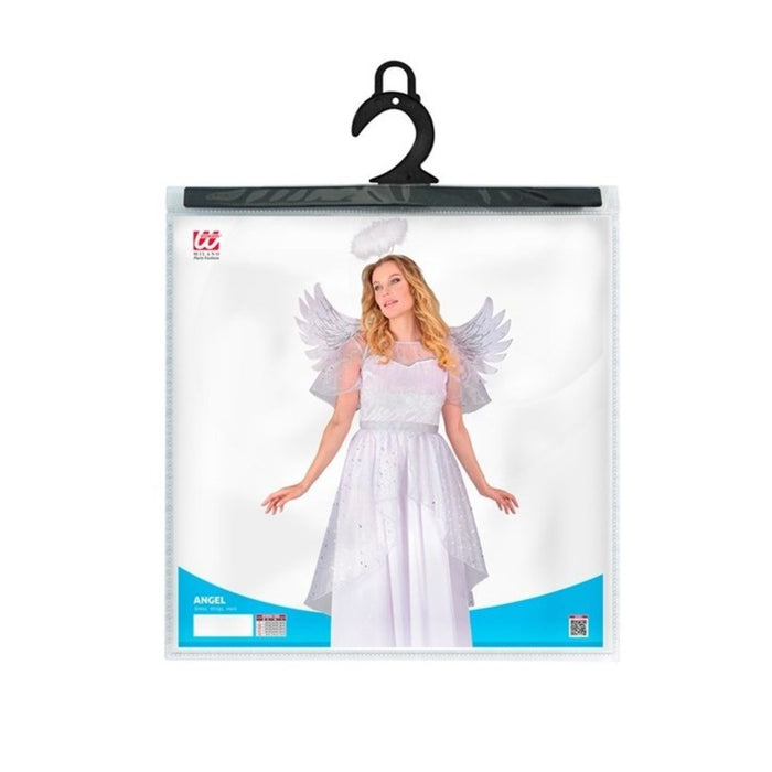 Kostüm "Engel" für Damen | Weiß Silber | Kleid, Flügel, Heiligenschein