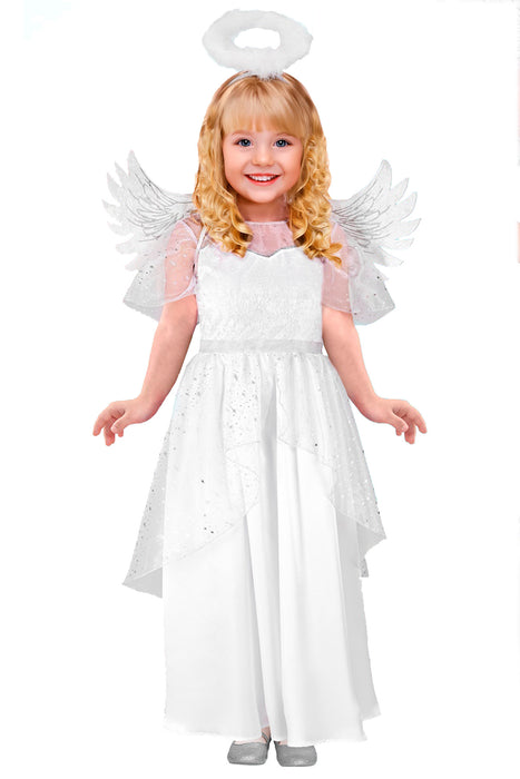 Kostüm "Engel" für Kinder | Weiß Silber | Kleid, Flügel und Heiligenschein