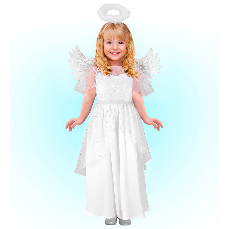 Kostüm "Engel" für Kinder | Weiß Silber | Kleid, Flügel und Heiligenschein